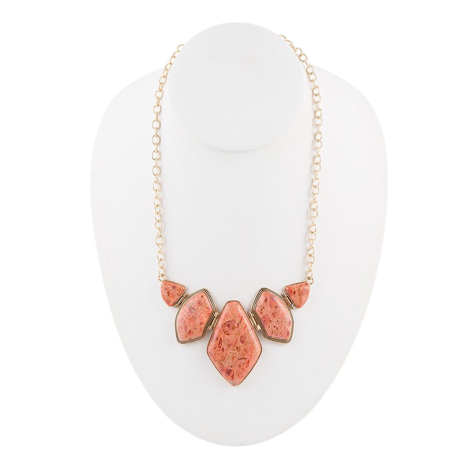 Multi Shape Orange Sponge Coral Pendant Gold Necklace