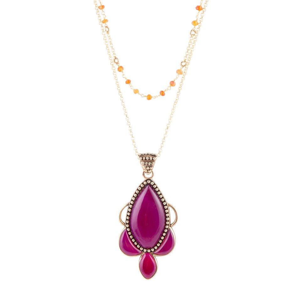 Neims Pink Carnelian Golden Pendant Necklace