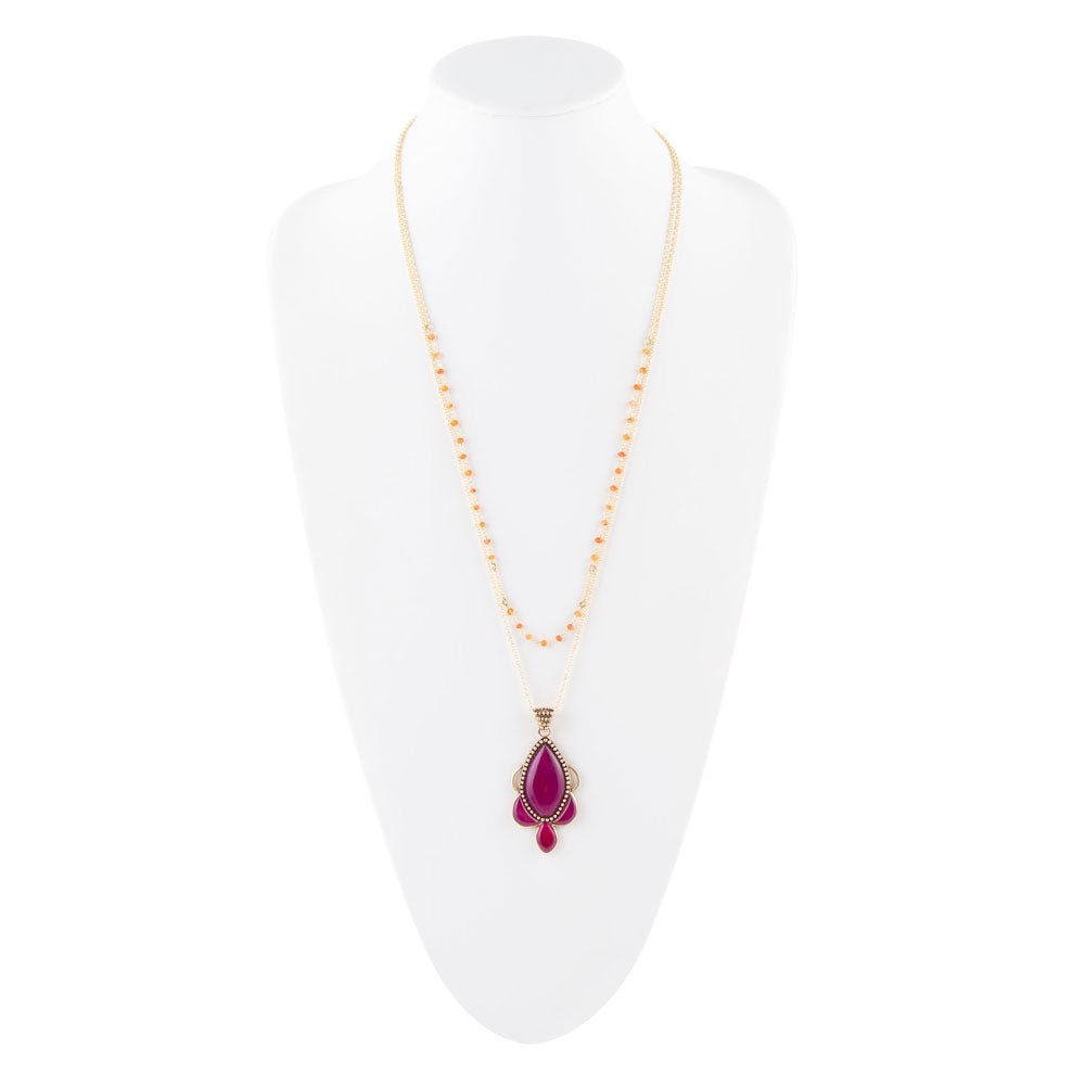 Neims Pink Carnelian Golden Pendant Necklace