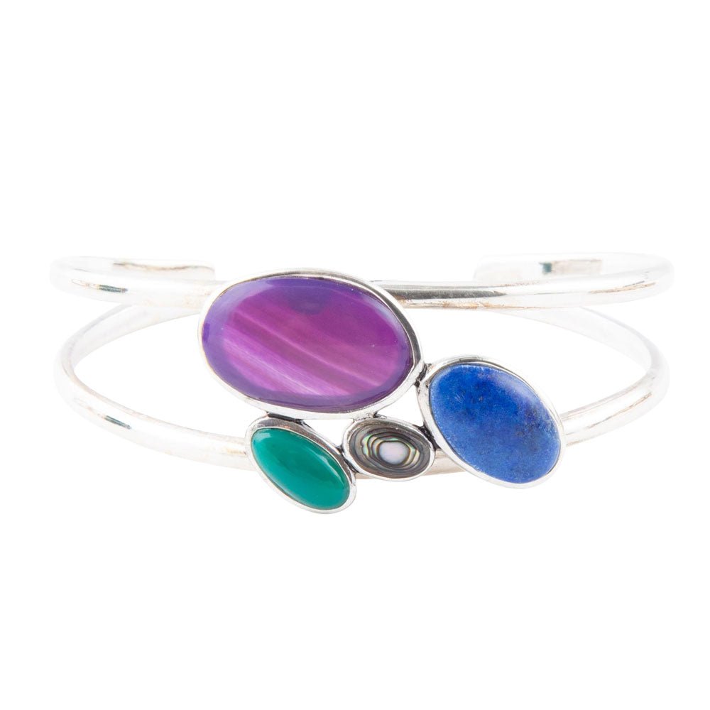 Peacock Multi-Stone and Sterling Silver Cuff Bracelet