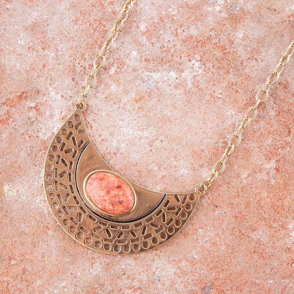 Pharoah Orange Sponge Coral Pendant and Golden Bronze Necklace