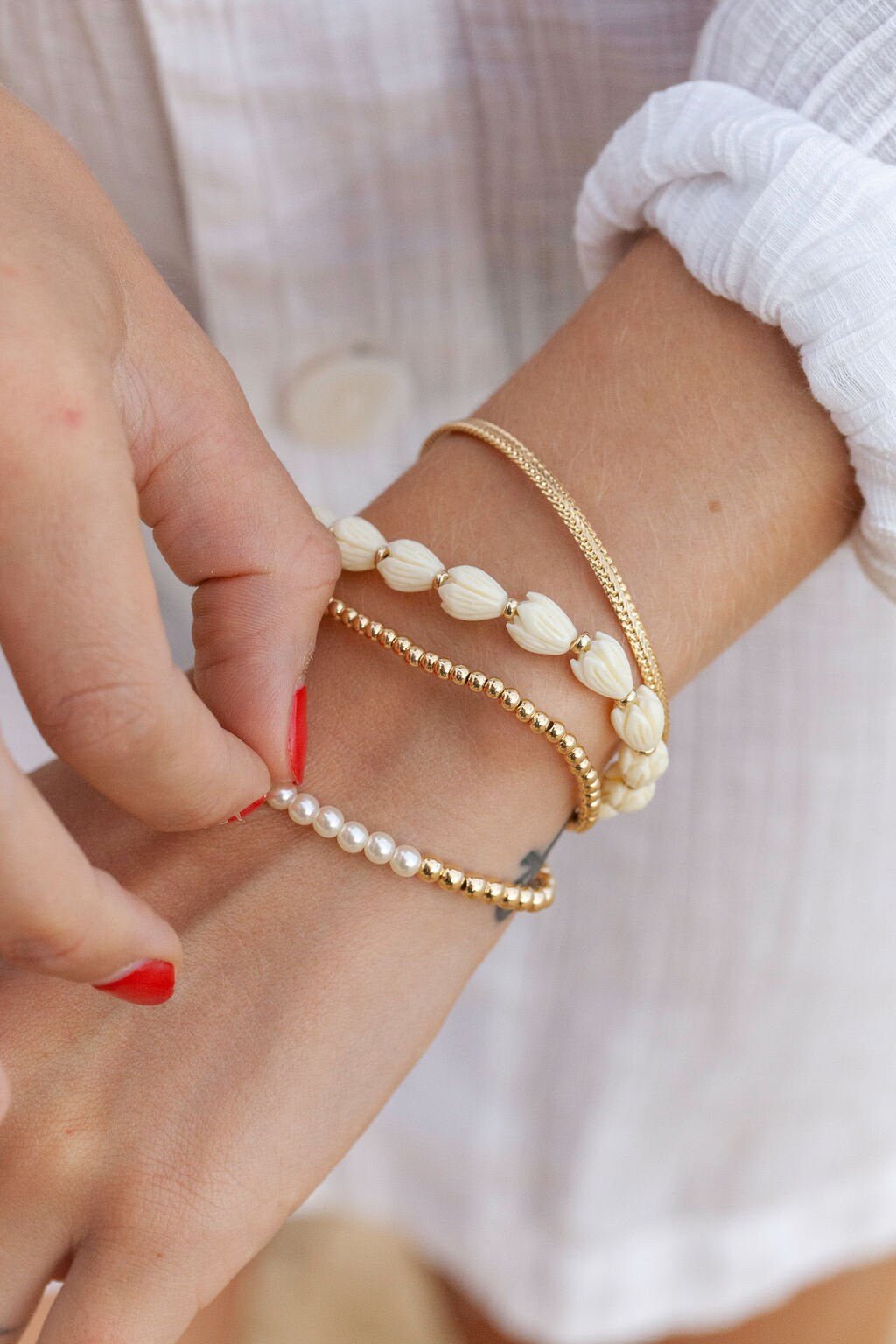 Gold and Carved Pikake Bracelet - Aloalo