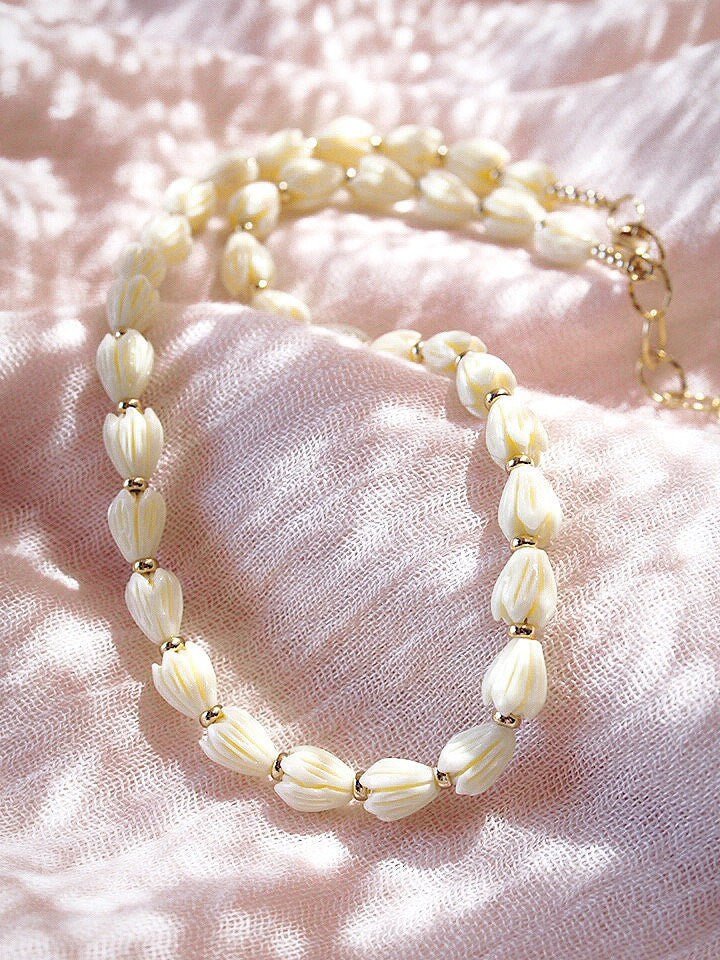 Gold and Carved Pikake Necklace - Aloalo