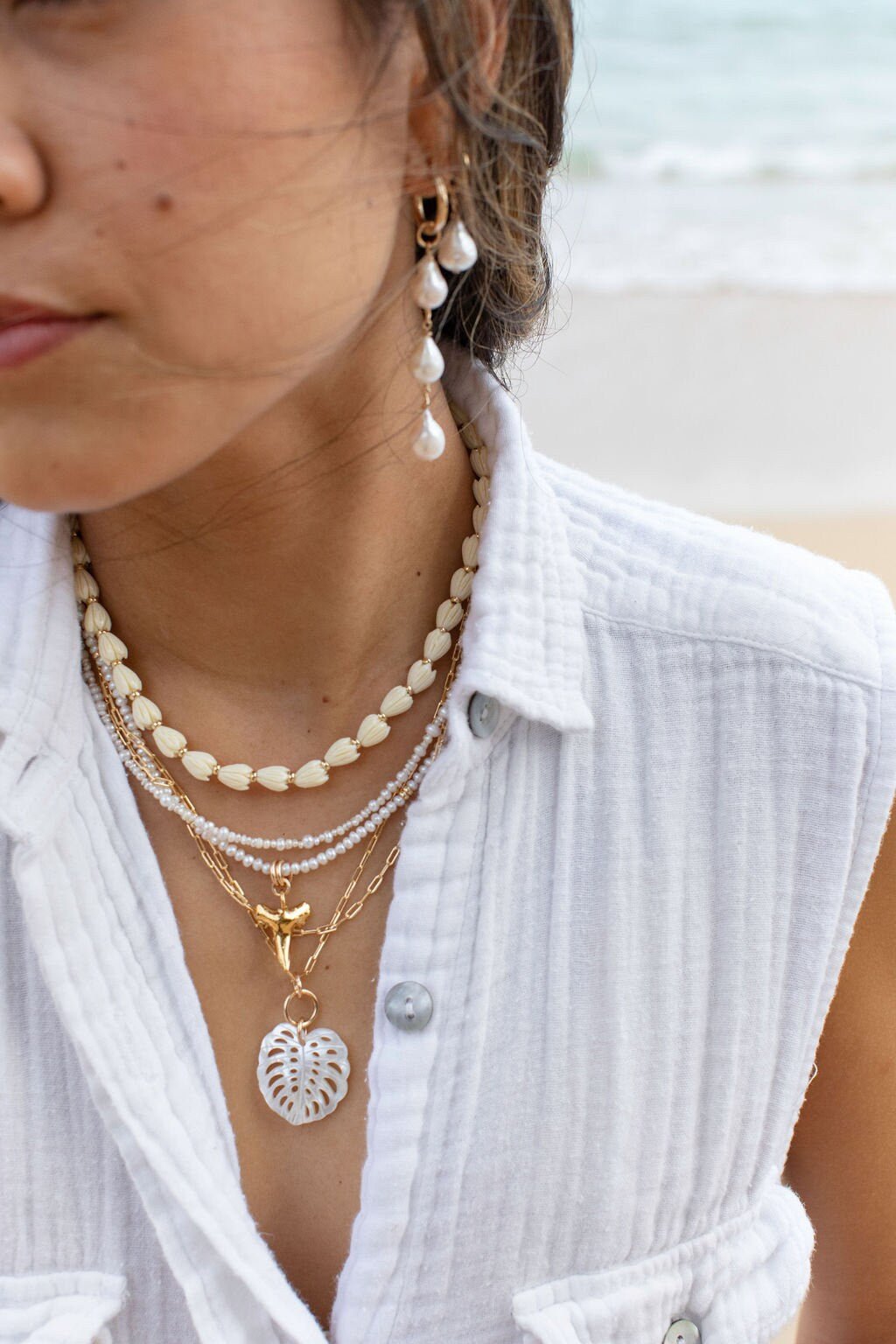 Gold and Carved Pikake Necklace - Aloalo