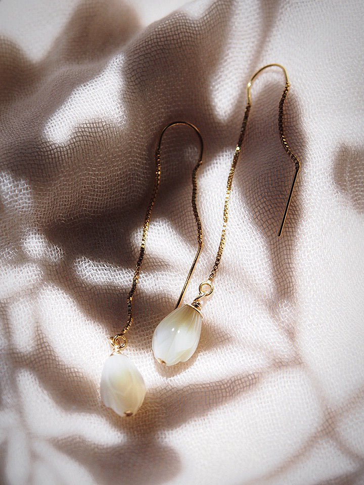 Pikake Flower Pearl Threader Earrings - Leimana