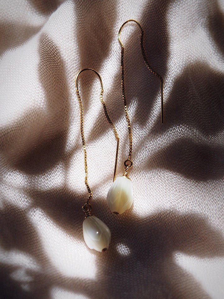 Pikake Flower Pearl Threader Earrings - Leimana