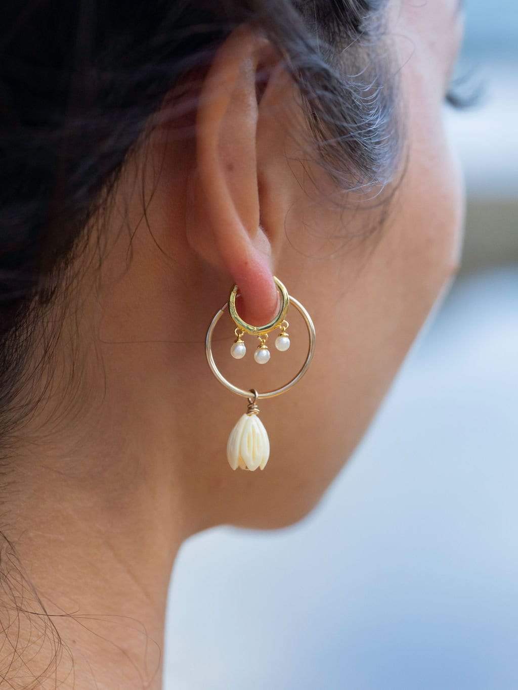 Pikake Gold Hoop Earrings - Pikake