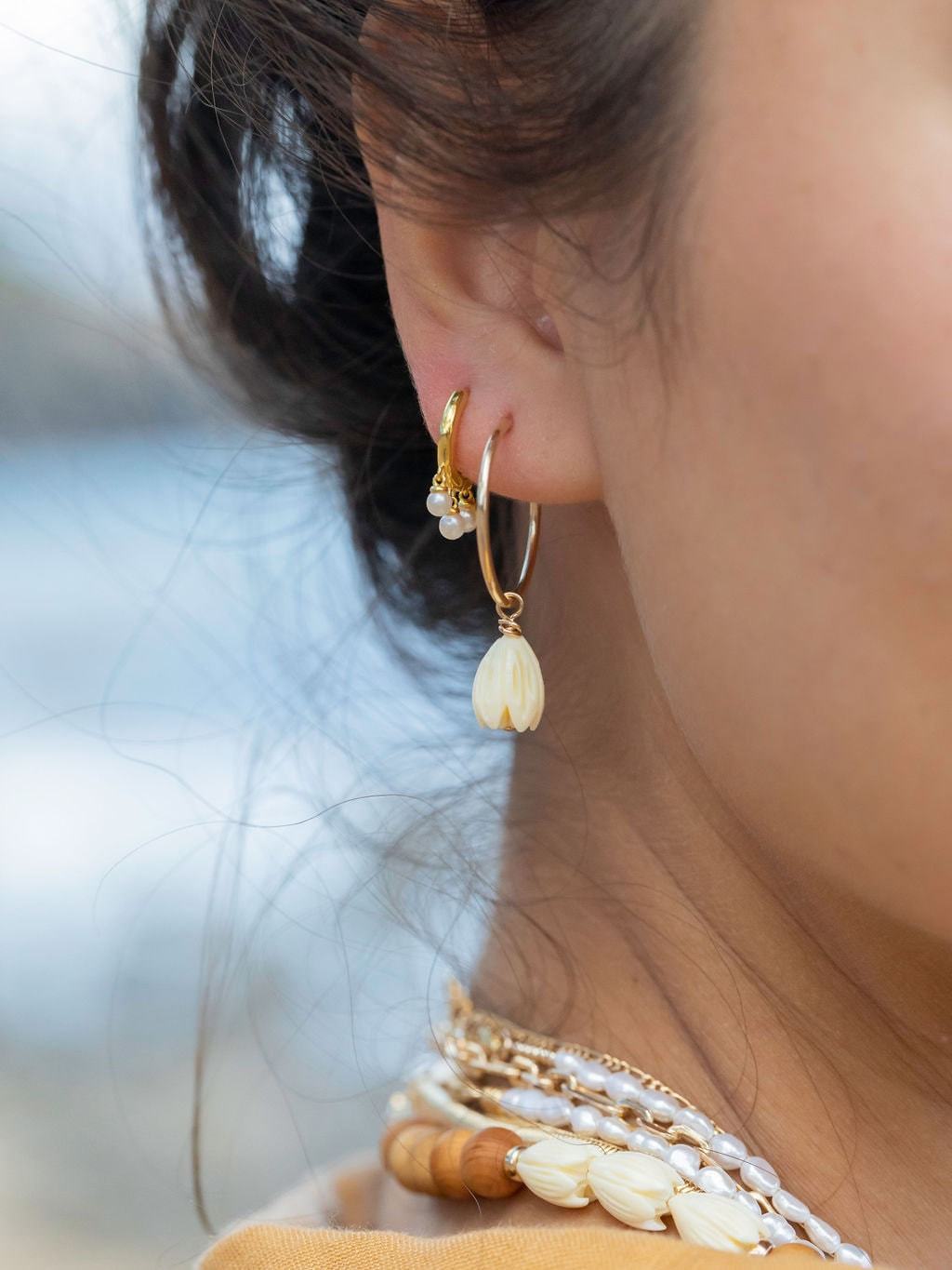 Pikake Gold Hoop Earrings - Pikake