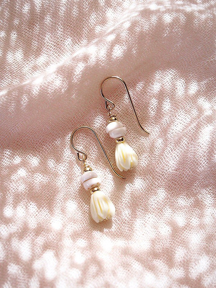 Gold Pikake Puka Drop Earrings - Kēhau