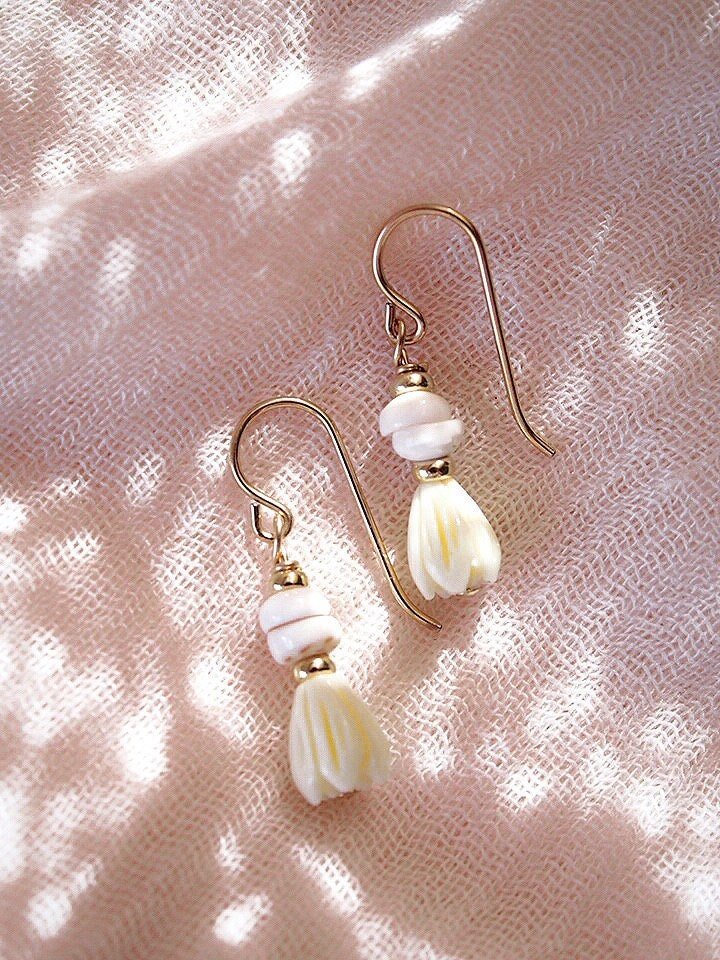 Gold Pikake Puka Drop Earrings - Kēhau