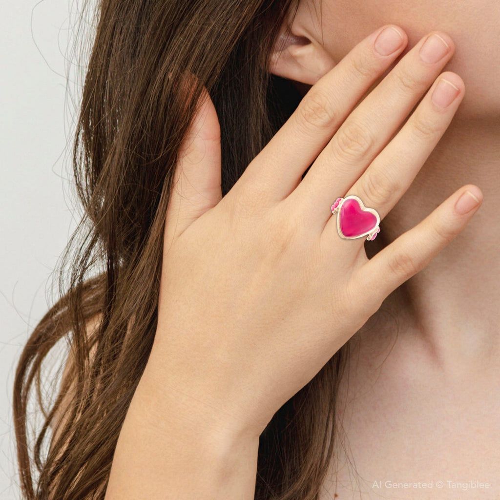 Pink Agate Heart Golden Statement Ring
