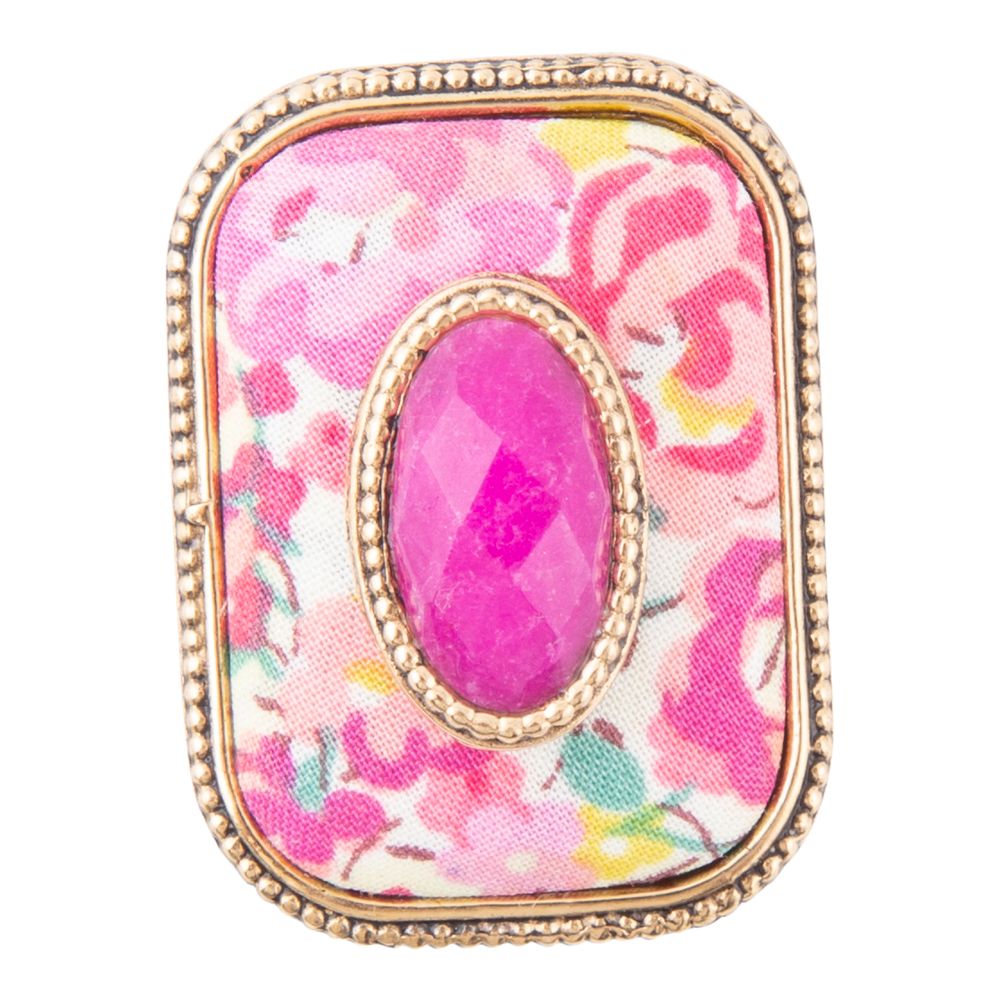 Pink Agate Stacked Stone Floral Golden Statement Ring