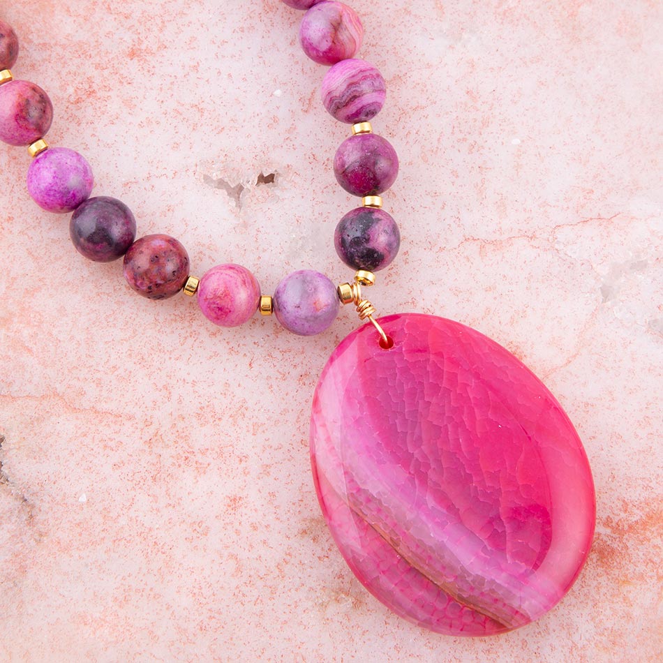 Pink Magenta Dreams Agate Slab Pendant Necklace
