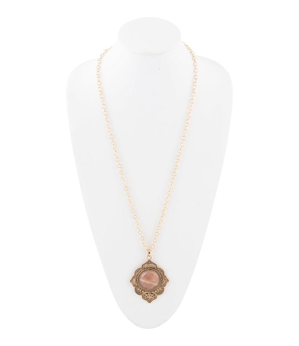 Pink Moonstone Golden Pendant Necklace