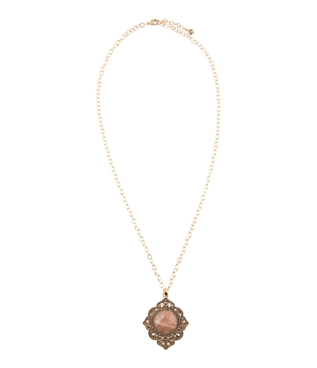 Pink Moonstone Golden Pendant Necklace