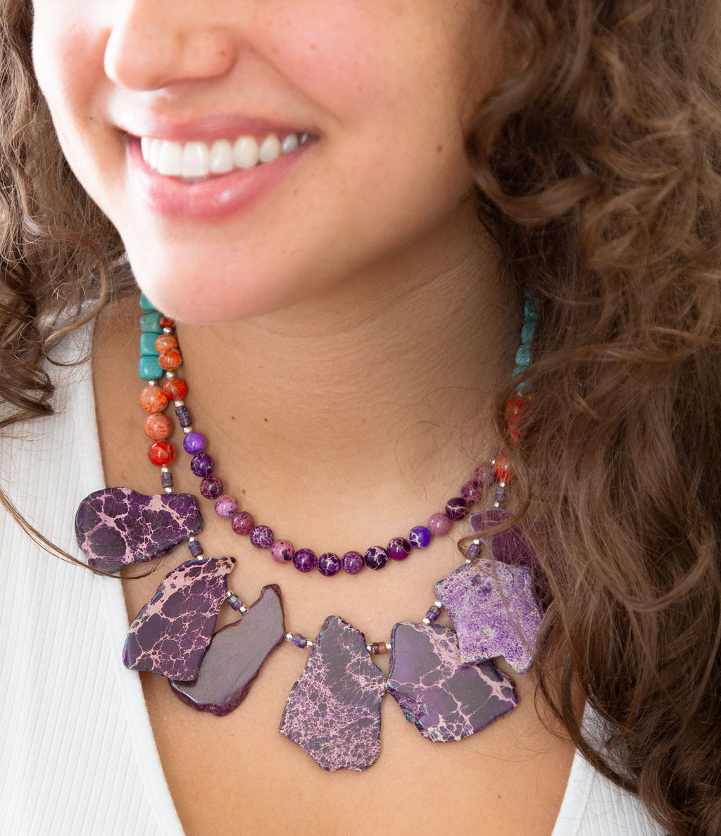 Prescott Blue Magnesite Purple and Orange Statement Necklace