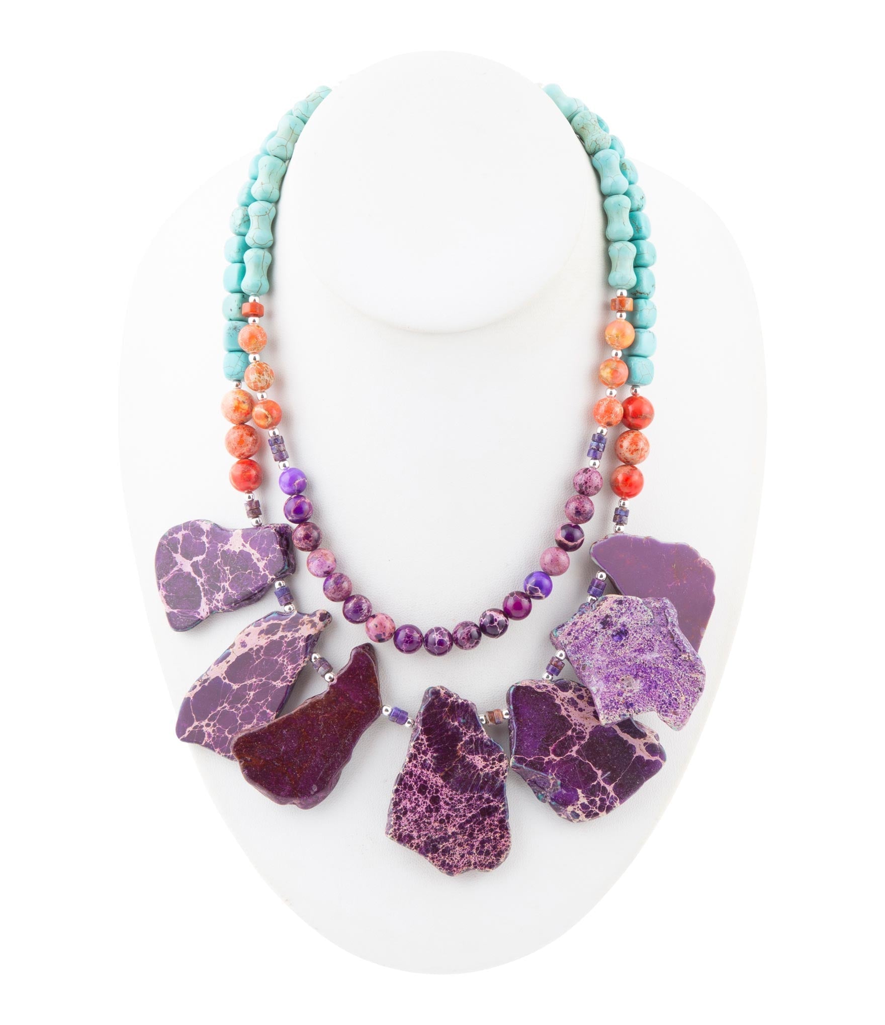 Prescott Blue Magnesite Purple and Orange Statement Necklace