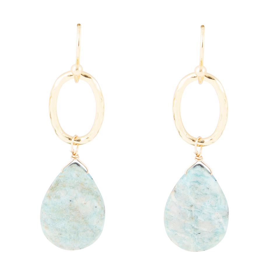 Pretty Drops of Blue Amazonite Golden Drop Earrings