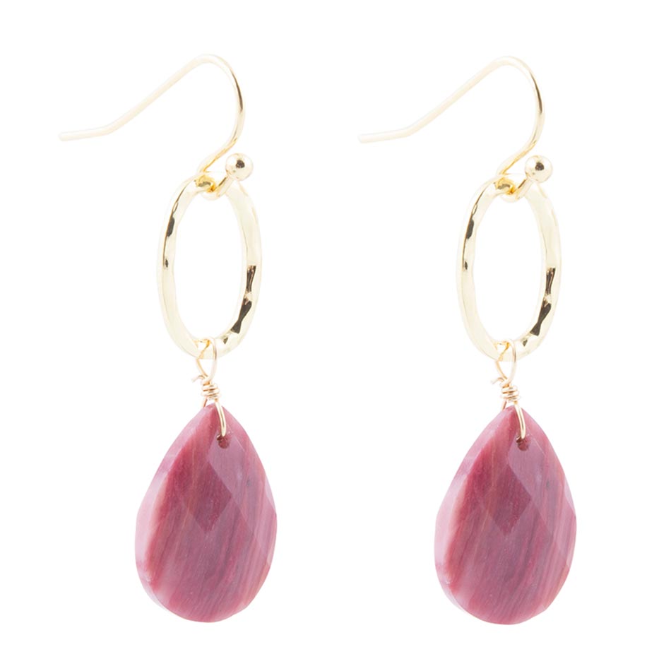 Pretty Drops of Pink Rhodonite Golden Drop Earrings