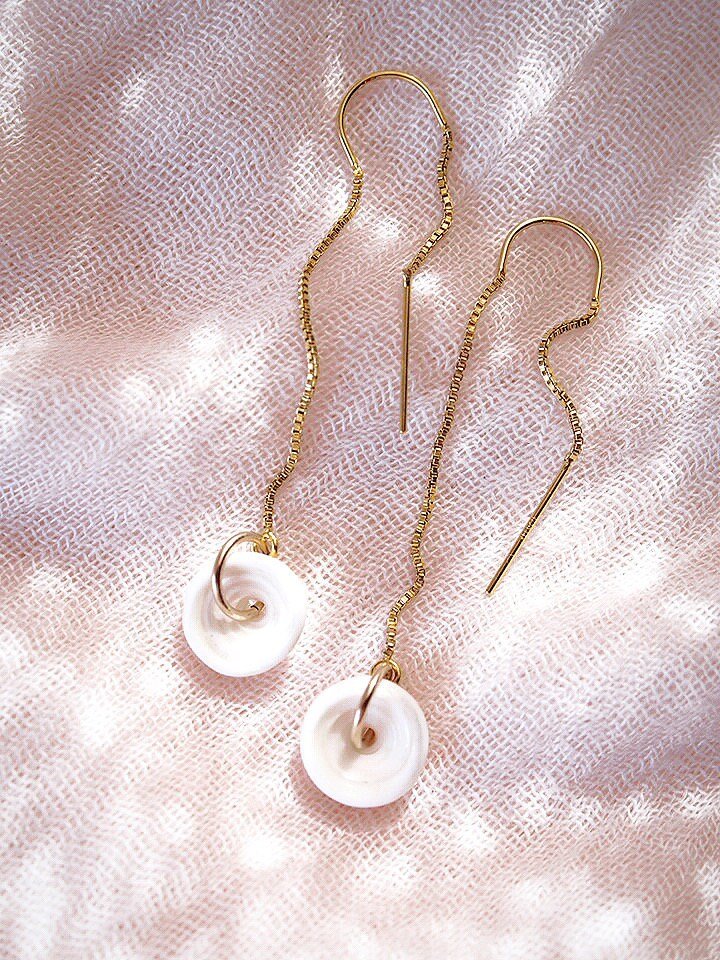 Gold Puka Shell Threader Earrings - Auali'i
