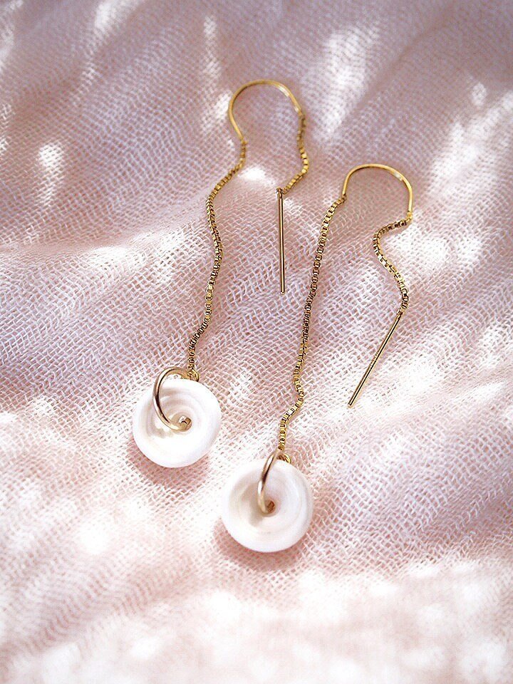 Gold Puka Shell Threader Earrings - Auali'i