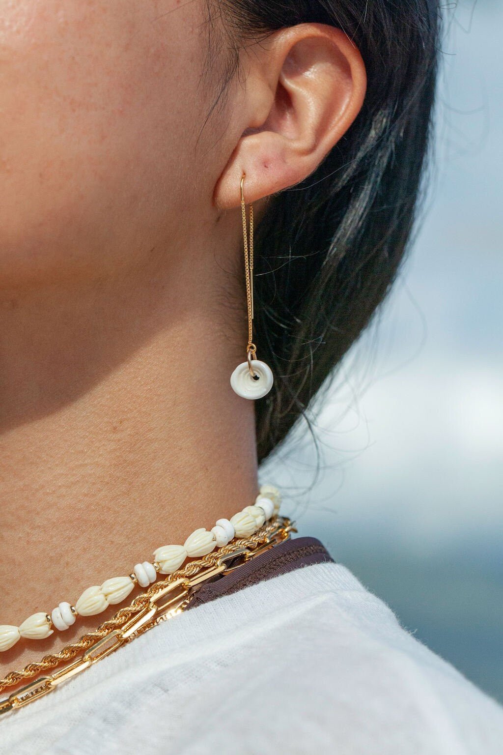 Gold Puka Shell Threader Earrings - Auali'i