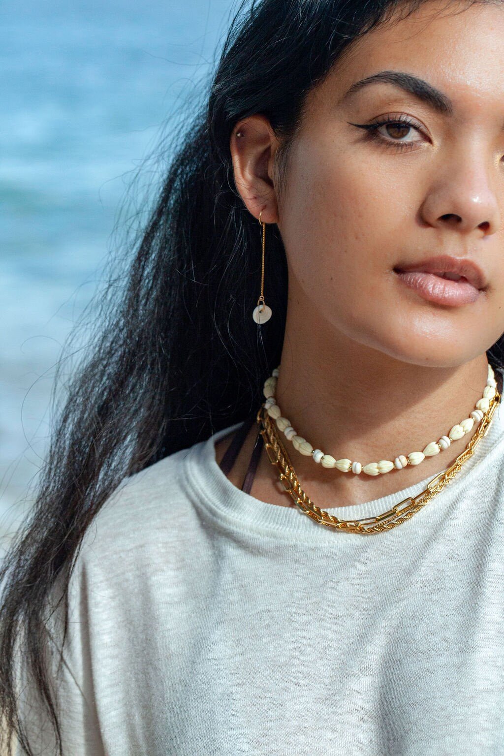 Gold Puka Shell Threader Earrings - Auali'i