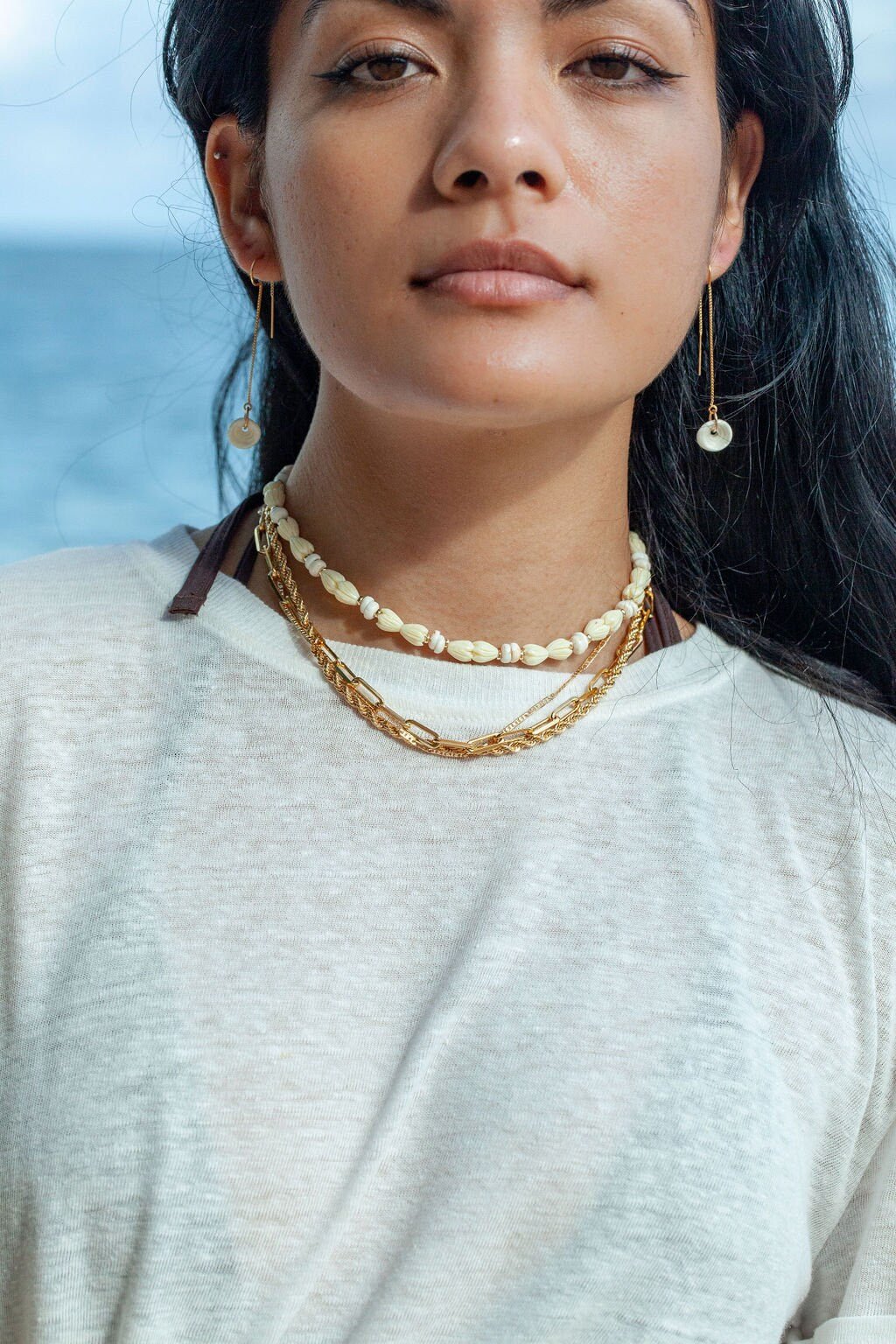 Gold Puka Shell Threader Earrings - Auali'i