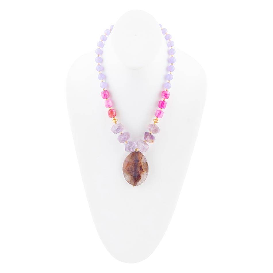 Purple Periwinkle Amethyst and Agate Pendant Necklace