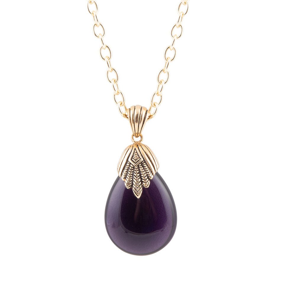 Purple Quartz Teardrop Golden Pendant Necklace