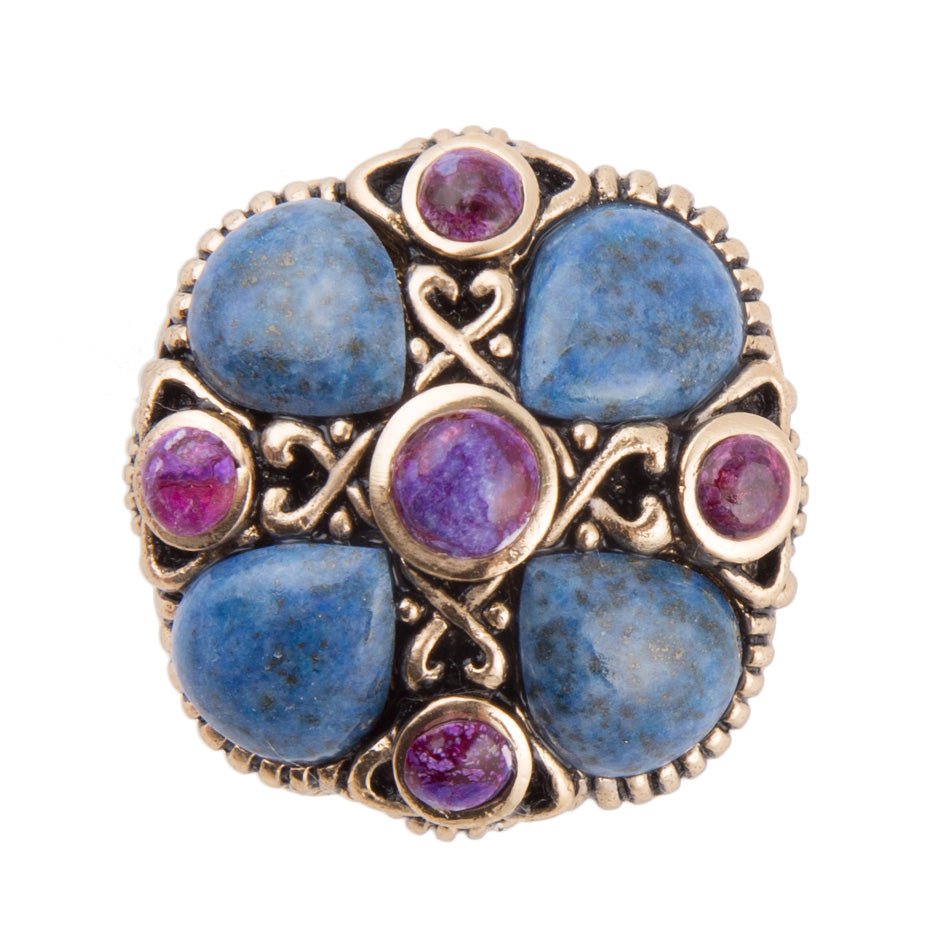 Purple Turquoise and Blue Lapis Golden Statement Ring
