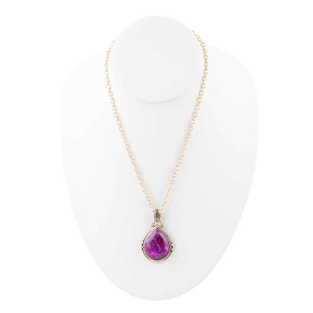 Purple Turquoise Teardrop Golden Pendant Necklace