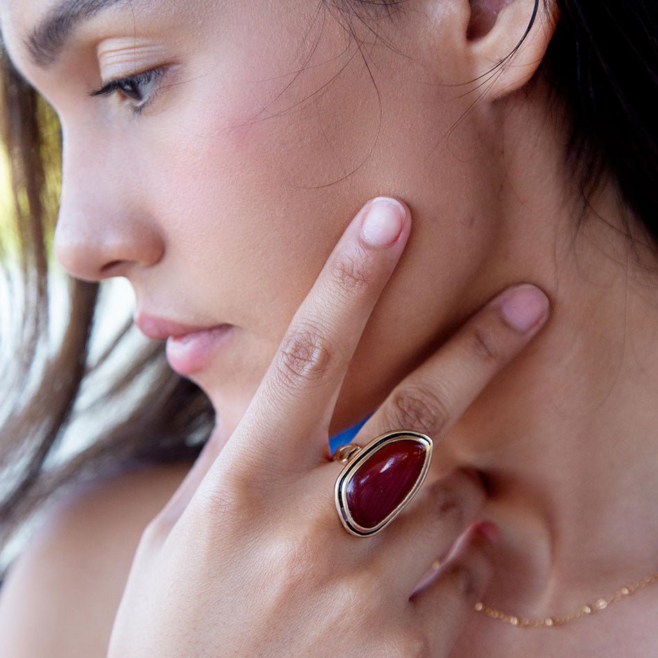 Orange Carnelian Golden Statement Ring