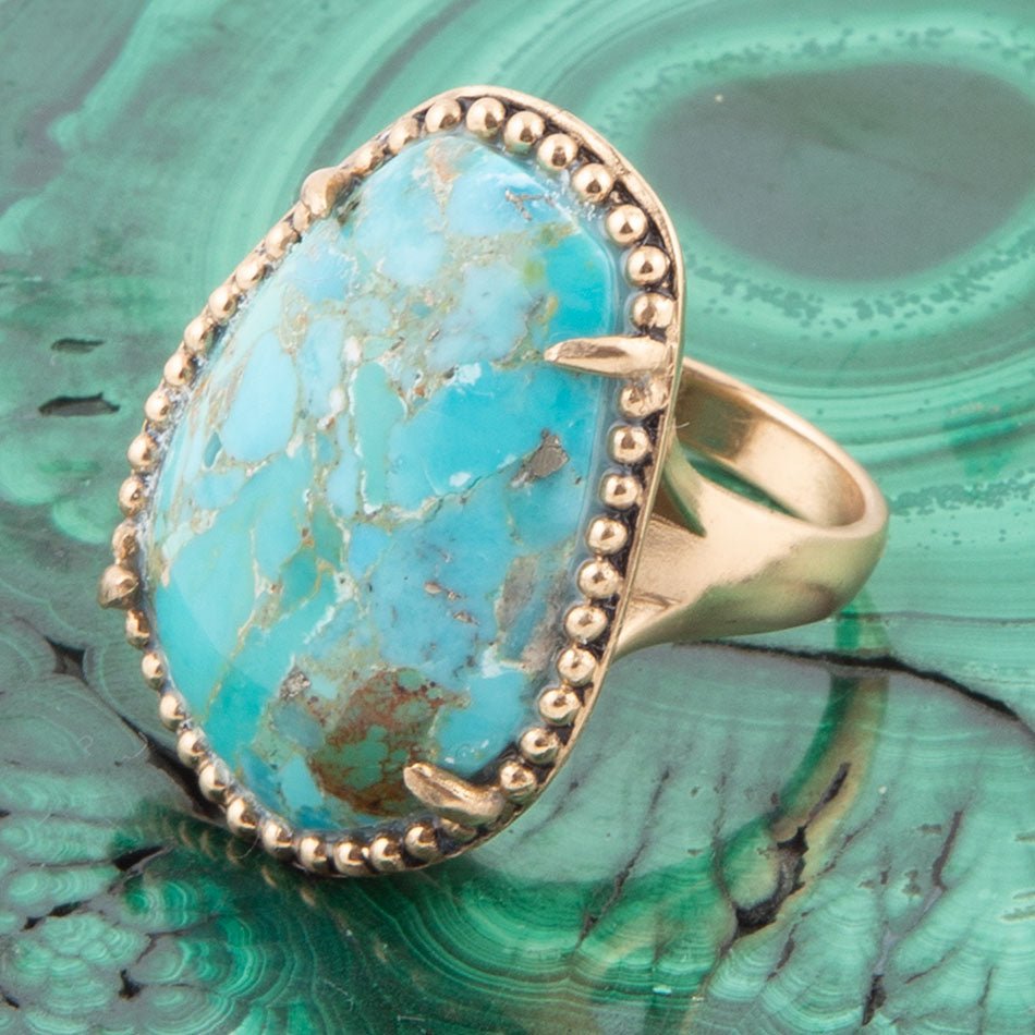 Refined Blue Turquoise Golden Statement Ring