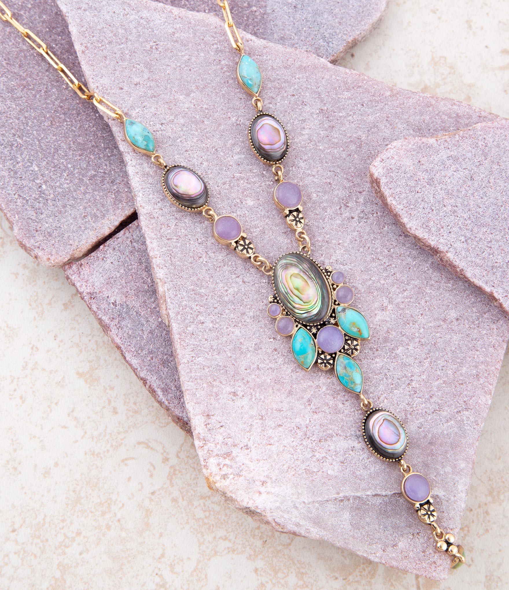 Regalia Blue Abalone Golden Y Necklace