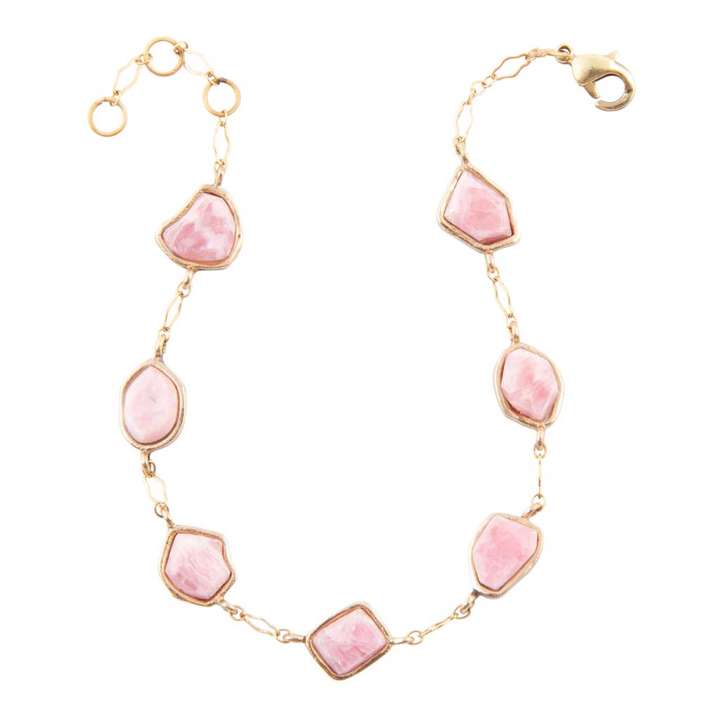 Pink Rhodonite and Golden Line Bracelet