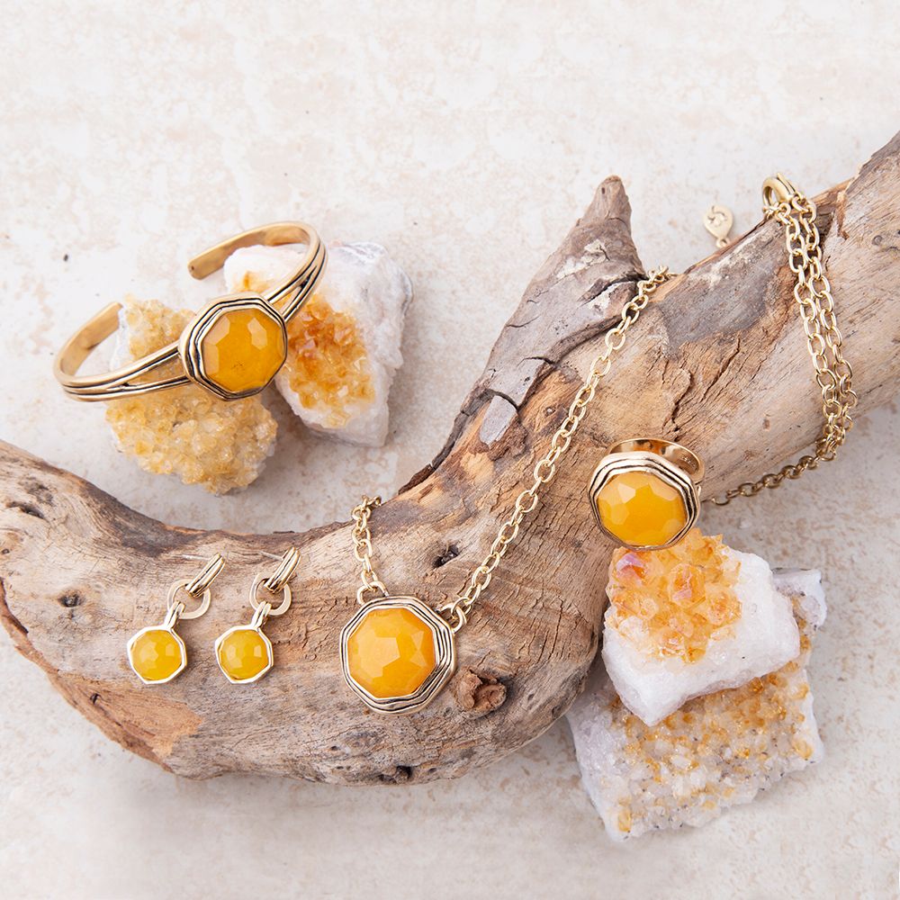 River Rocks Yellow Quartz and Golden Bronze Necklace