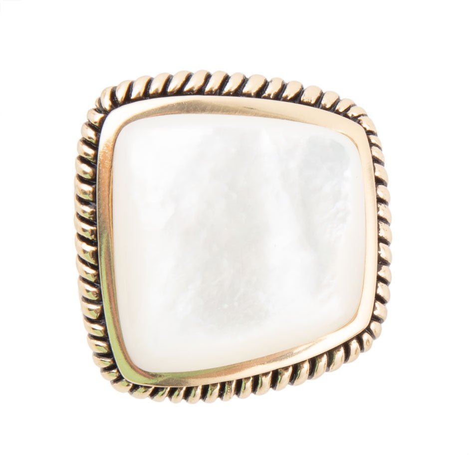 Roped White Mother of Pearl and Golden Statement Ring