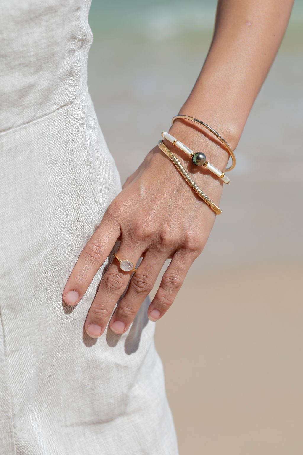Rose Cut Rainbow Moonstone Ring - Hokulani