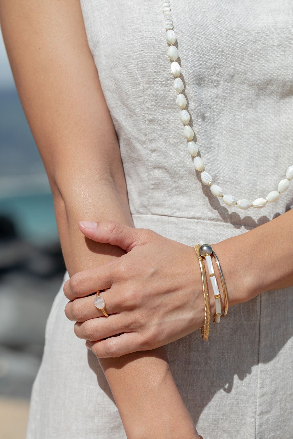 Rose Cut Rainbow Moonstone Ring - Hokulani