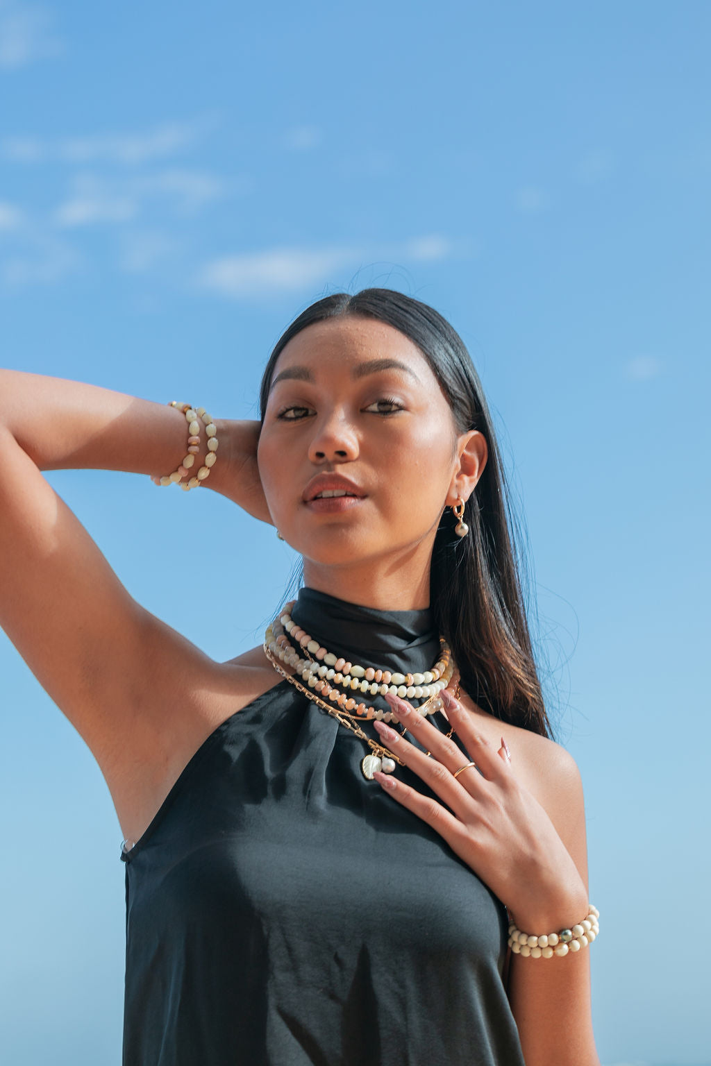 Pink Opal and Pikake Necklace - Aonani