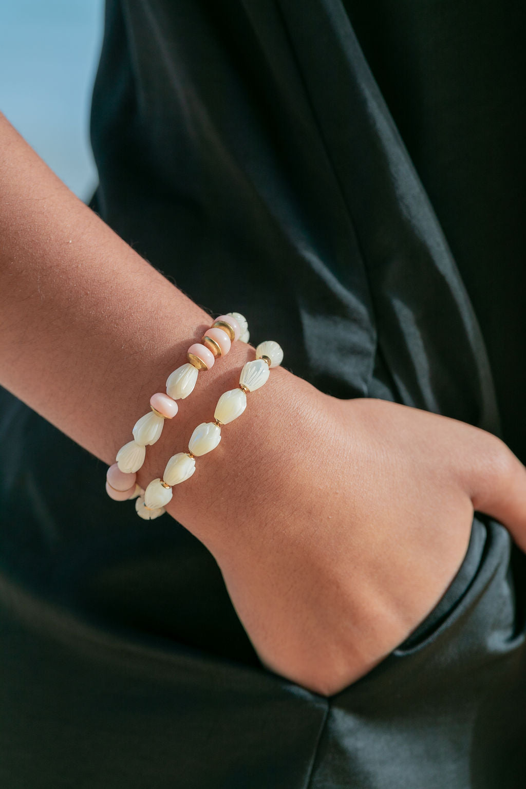 Stretchy Mother of Pearl Pikake Bracelet - Anela