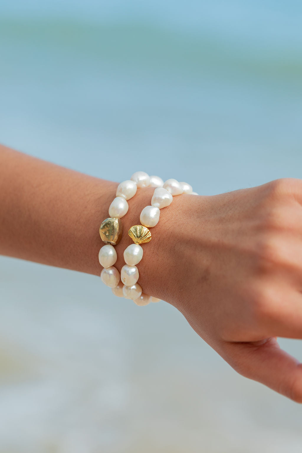 Sale - Stretchy Gold Nugget and Pearl Bracelet - Nohealani