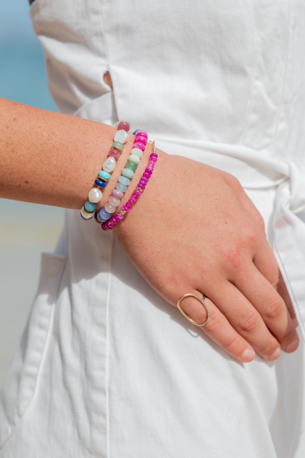 Sale - Stretchy Rainbow Gemstone Bracelet - Leinani