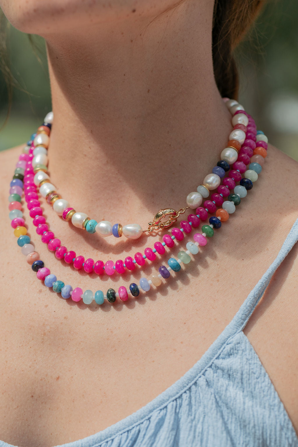 Sale - Chunky Candy Gemstone and Pearl Necklace - Momona