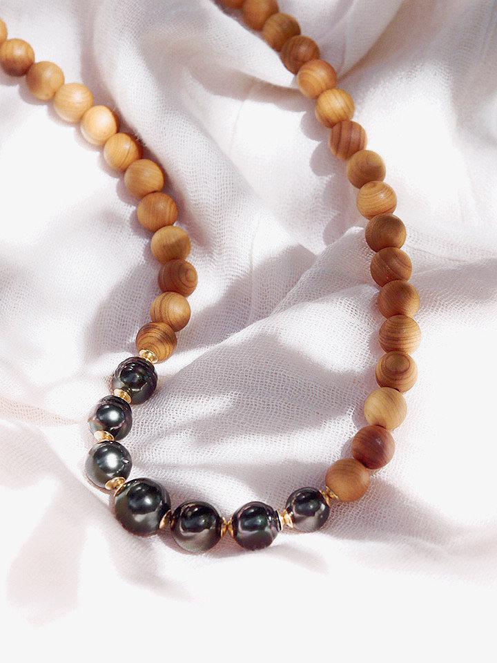 Seven Tahitian Pearl Sandalwood Necklace - Moana