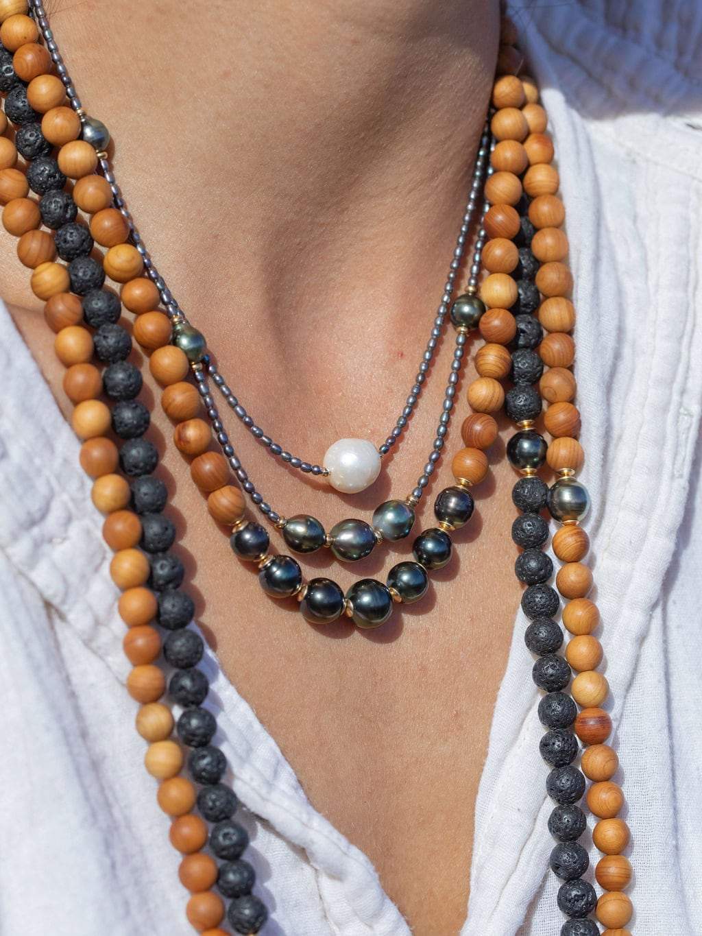 Seven Tahitian Pearl Sandalwood Necklace - Moana