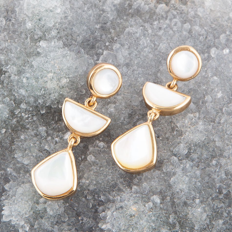 Shaped in White Mother of Pearl Golden Post Earrings