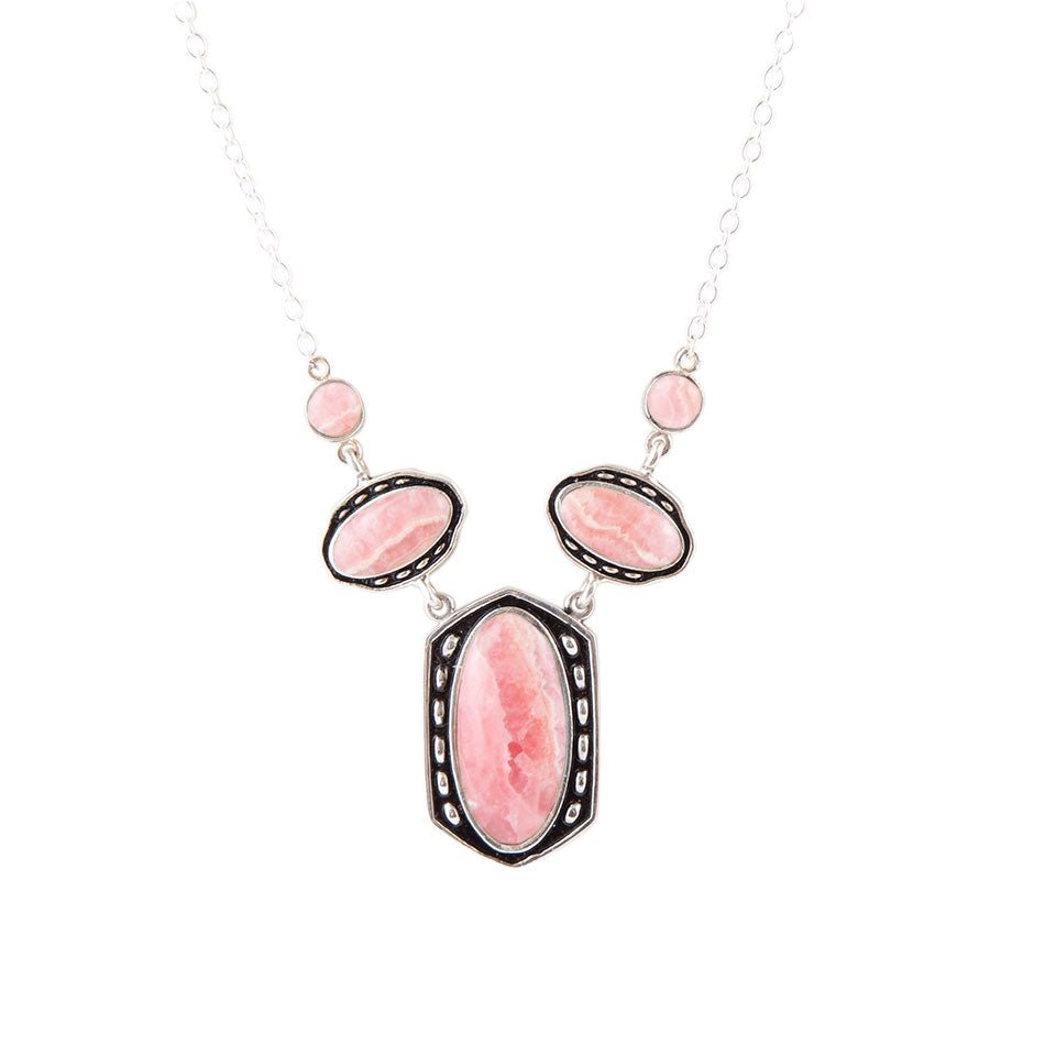 Shielded Pink Rhodonite and Sterling Silver Necklace