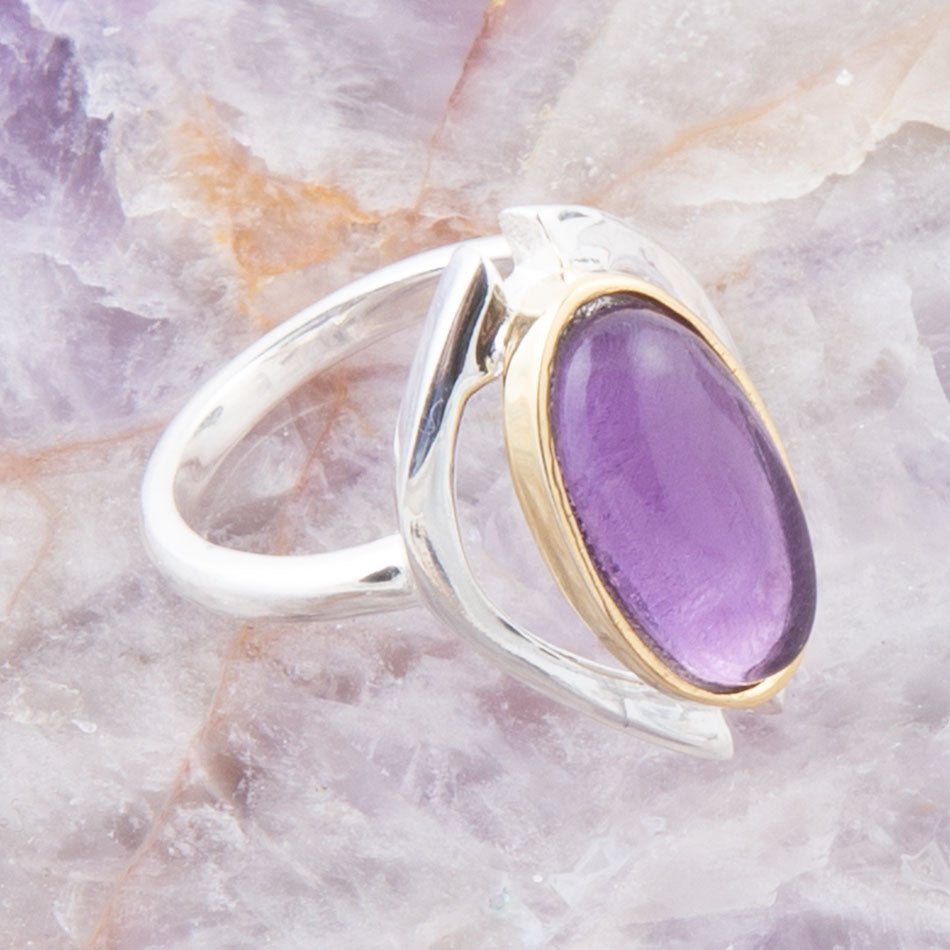 Shine Bright Purple Amethyst Sterling Silver and Gold Ring